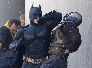 Christian Bale and Tom Hardy Duke It Out On Set of "The Dark Knight Rises"